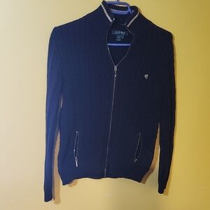 R L R Lauren Ralph Lauren Womens Cardigan Sweater Full Zip Cotton Blue Medium